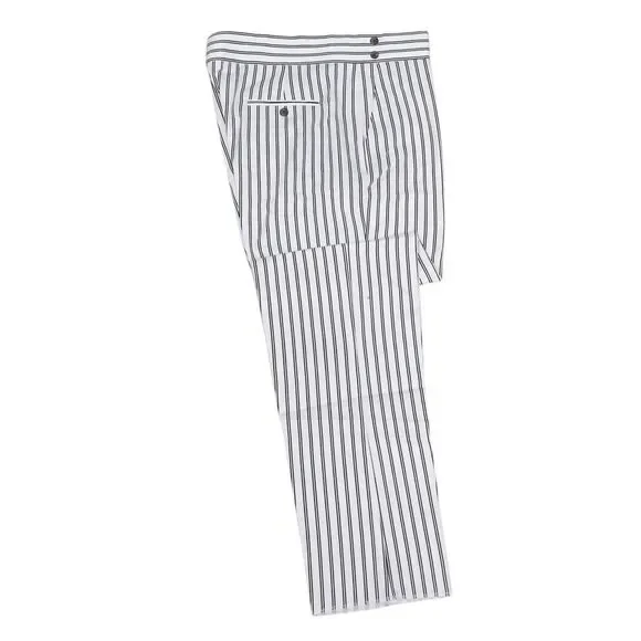 Mens Gurkha Pants 38 White Black Striped Cotton Straight Fit Flat Front Trousers